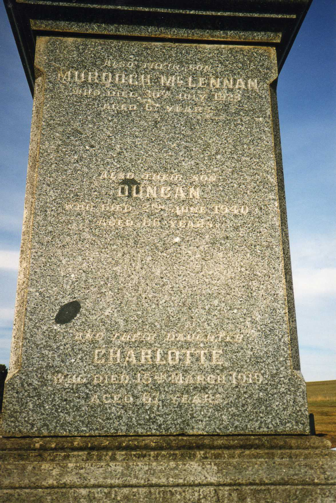 Photo of headstones/Murdoch McLennan d1923 Duncan & Charlotte hdstn Warncoort cem